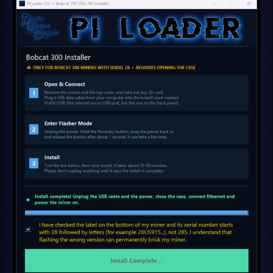 The installer showing Install Complete ✓