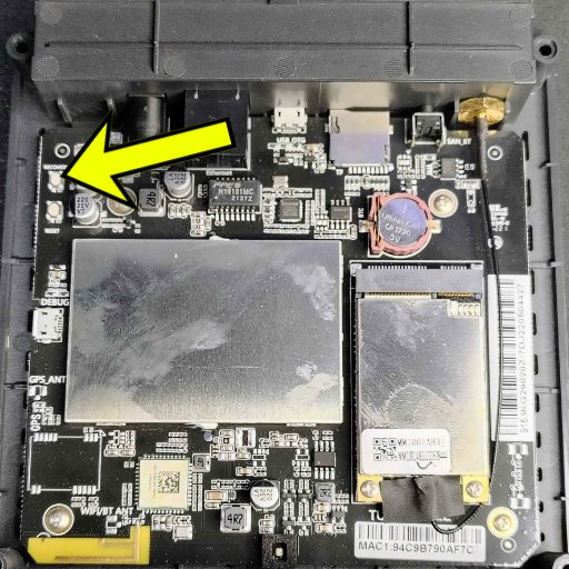 Recovery button location on back edge of Bobcat 300 PCB