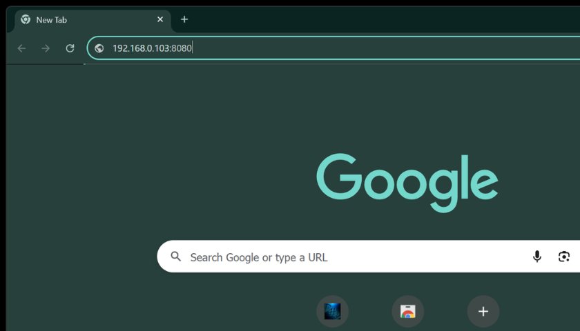 Browser address bar showing IP:8080