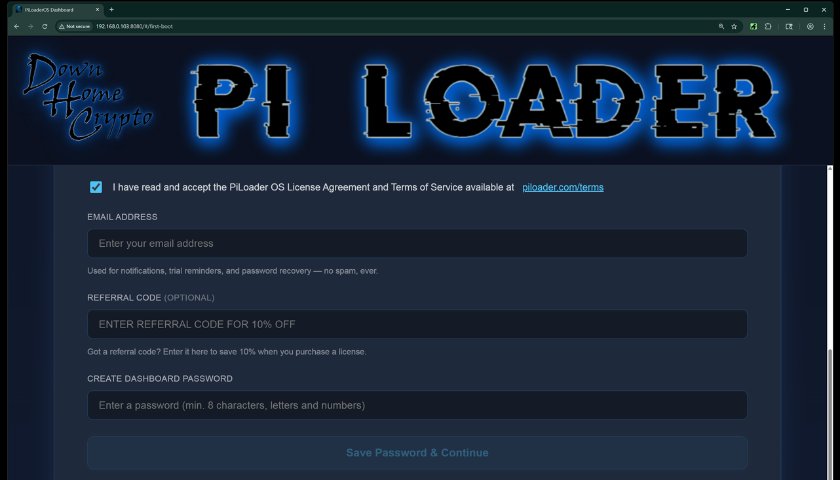 PiLoader OS first-boot setup screen