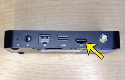 Back of the miner with an arrow pointing to the TF card slot