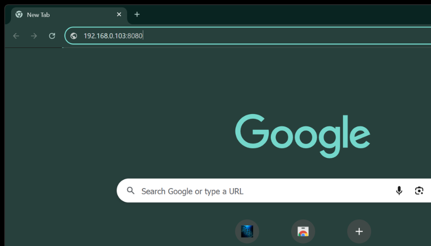 Browser address bar with IP:8080