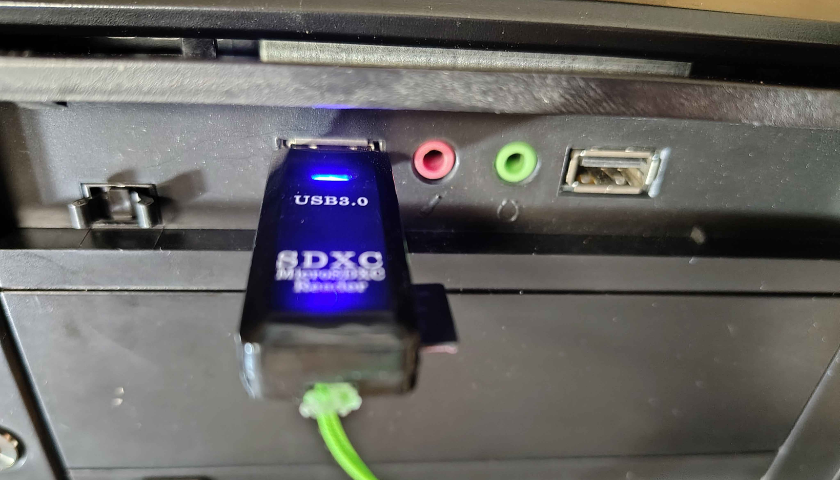 MicroSD card reader inserted into PC