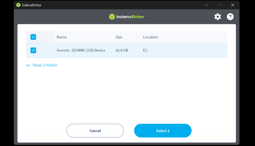 Select target drive list