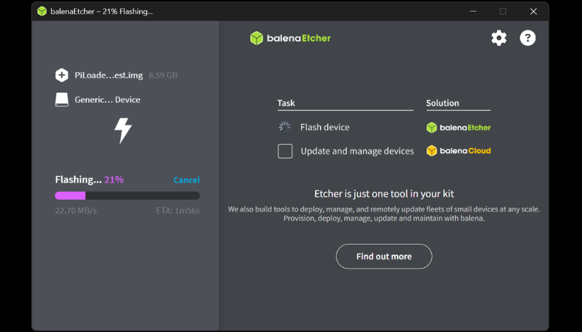 Balena Etcher flashing progress