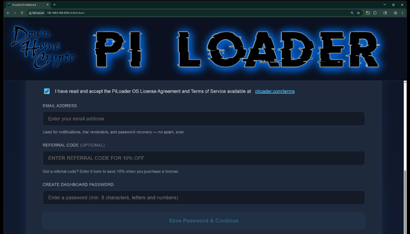 PiLoader OS setup screen