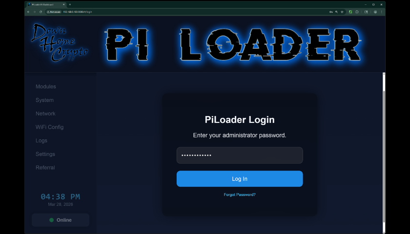 PiLoader OS dashboard login