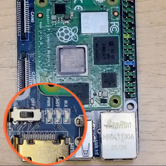 Set the IO board BOOT switch to ON to put the CM4 into USB flashing mode